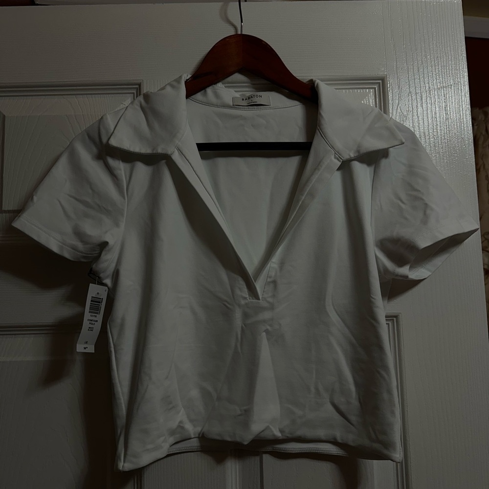 Aritzia White Short Sleeve Polo Top